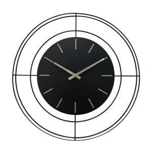 Horloge murale grande en métal noire et dorée Ø 50 cm