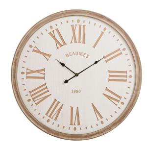 Horloge murale gravée blanche et beige, D90 cm