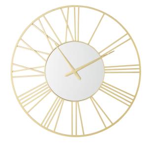 Horloge murale miroir en acier doré, D92 cm