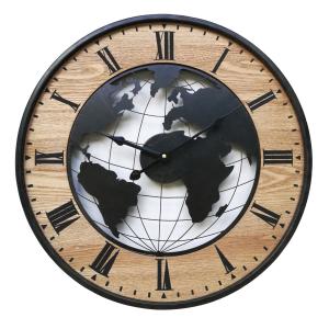 Horloge murale monde effet bois et métal noir et marron ø 5…