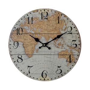 Horloge murale mondiale effet bois marron et gris Ø 33,8 cm