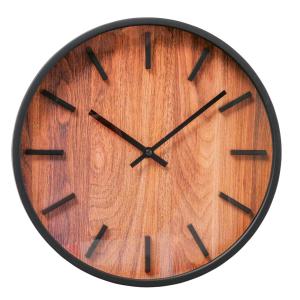 Horloge murale noire et bois 30x30x4cm