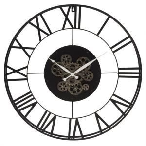 Horloge murale perpétuelle à rouages en métal noir D70