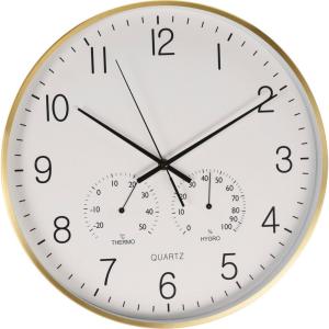 Horloge murale ronde aluminium doré thermomètre   hygromètr…