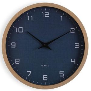 Horloge murale ronde bois et bleu foncé 30x30x4.2cm