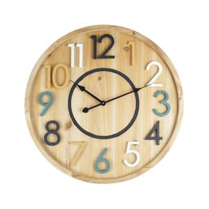 Horloge murale ronde effet bois brun et coloré ø 50 cm