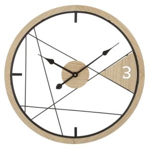Horloge murale ronde en bois et métal brun Ø 60x2,5 cm