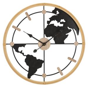 Horloge murale ronde en bois et métal noir et brun Ø 60x5 c…