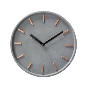 Horloge murale ronde en ciment gris et métal cuivre D28