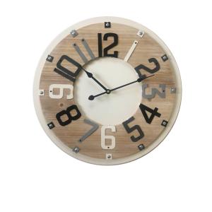 Horloge murale ronde en MDF marron blanc et noir ø 50 cm