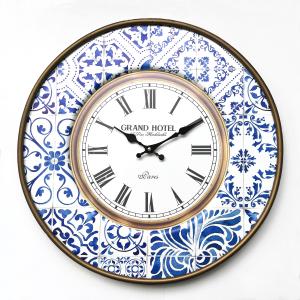 Horloge murale ronde en métal bleu et blanc majolique ø 50…