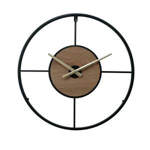 Horloge murale ronde en métal et MDF noire, brune et dorée…