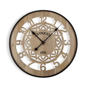 Horloge murale vintage en bois et métal marron et noir