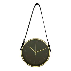 Horloge ronde à lanière noir doré 30,5x30,5cm