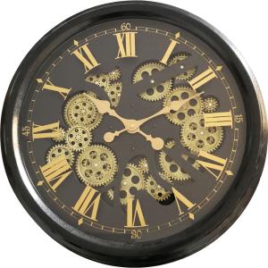 Horloge ronde noire et dorée mécanisme apparent 52x9x52cm