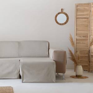 Housse de canapé pratique coton en L droite 200 cm beige