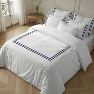 Housse de couette 100 % coton 200 fils bleu 140x200 cm
