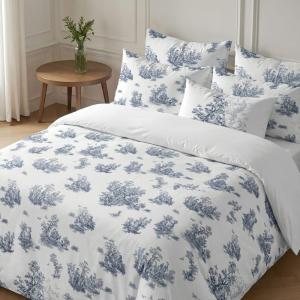 Housse de couette 100 % coton 200 fils bleu 155x220 cm