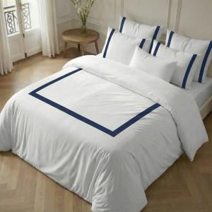 Housse de couette 100 % coton 200 fils bleu 180x220 cm