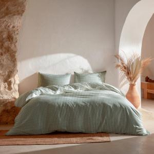 Housse de couette 100% coton vert d'eau 240x220 cm   2(50x8…