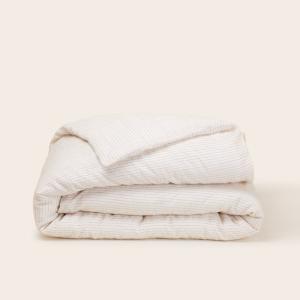 Housse de couette à  en Coton lin et fines rayures naturell…