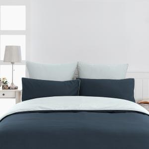 Housse de couette bicolore en percale coton  indigo/nuage 1…