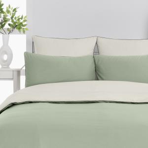 Housse de couette bicolore en percale coton  sauge/ecru 240…
