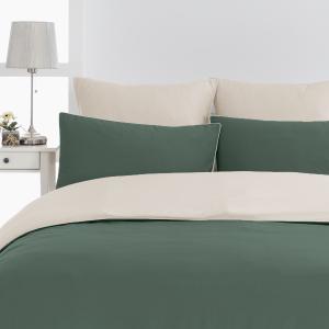 Housse de couette bicolore percale coton Eucalyptus/Ficelle…