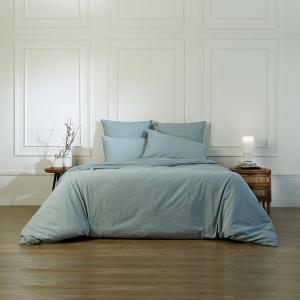 Housse de couette coton lavé bleu ciel 240x220