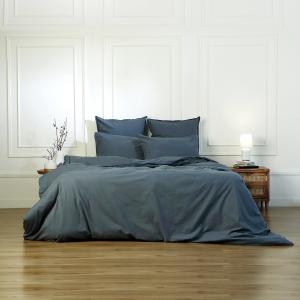 Housse de couette coton lavé bleu orage 240x220