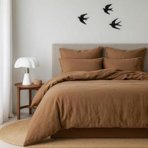 Housse de couette coton lavé noisette 260x240