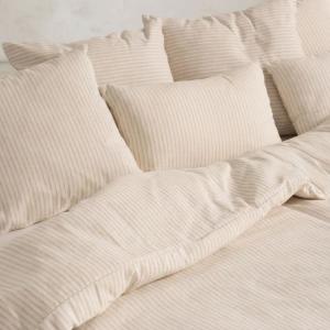 Housse de couette en coton rayures en fil teint écru 220x22…