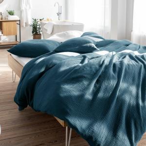Housse de couette en gaze de coton 140x200cm Bleu Paon