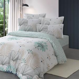 Housse de couette en percale blanc cassé à motifs bleus 240…
