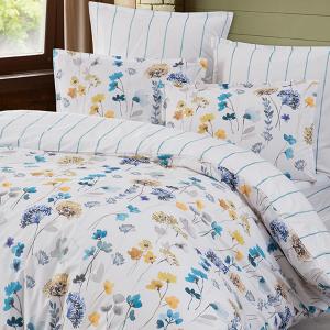 Housse de couette en percale de coton blanc à motifs bleus…