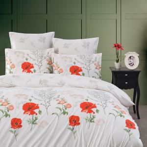 Housse de couette en percale de coton blanc motif rouge 140…