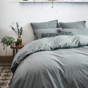 Housse de couette en percale de coton vert d'eau 260x240