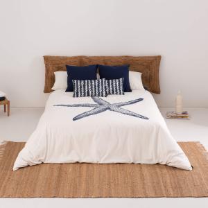 Housse de couette en popeline de coton 300 fils bleu 240x22…