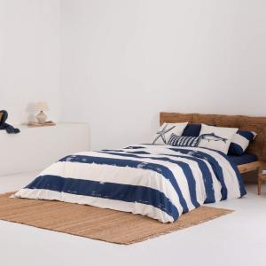 Housse de couette en popeline de coton 300 fils bleu 290x24…