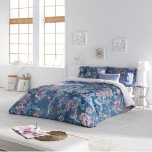 Housse de couette imprimé en percale coton bleu 220x220 cm