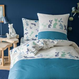 Housse de couette imprimée en coton  140x200cm Blanc-bleu