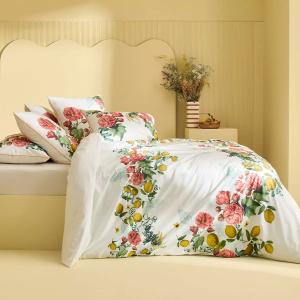 Housse de couette lavé percale de coton 80 fils/cm² jaune 2…