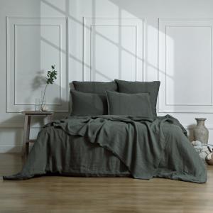 Housse de couette lin lavé vert kaki 260x240