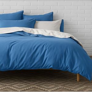 Housse de couette percale coton bleu 260x240 cm