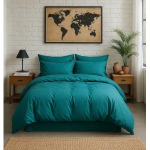 Housse de couette percale coton bleu canard 240x220 cm