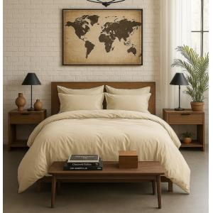 Housse de couette percale coton ecru naturel 260x240 cm