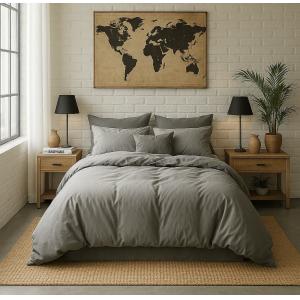 Housse de couette percale coton gris perle 240x220 cm