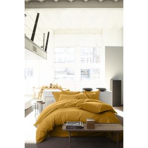 Housse de couette percale coton jaune moutarde 240x220 cm