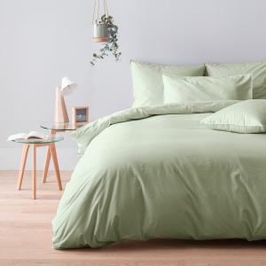 Housse de couette percale coton lavée olivier 260x240