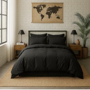 Housse de couette percale coton noir minuit 240x220 cm